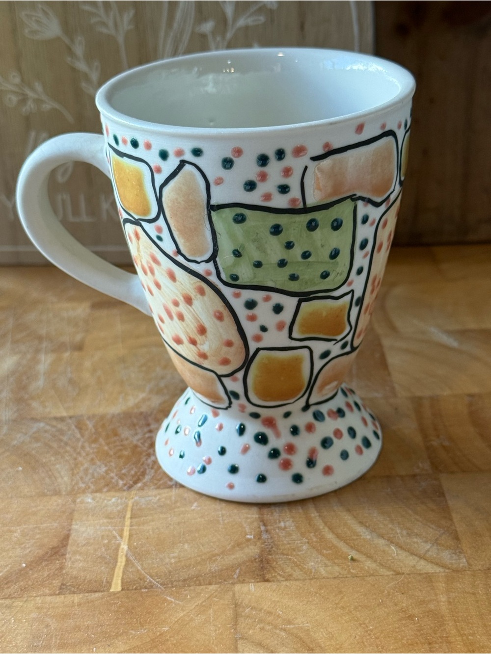 Foc-Dry Hand Painted Art Pottery Pedestal Mug | Signed Studio Ceramic Cup
